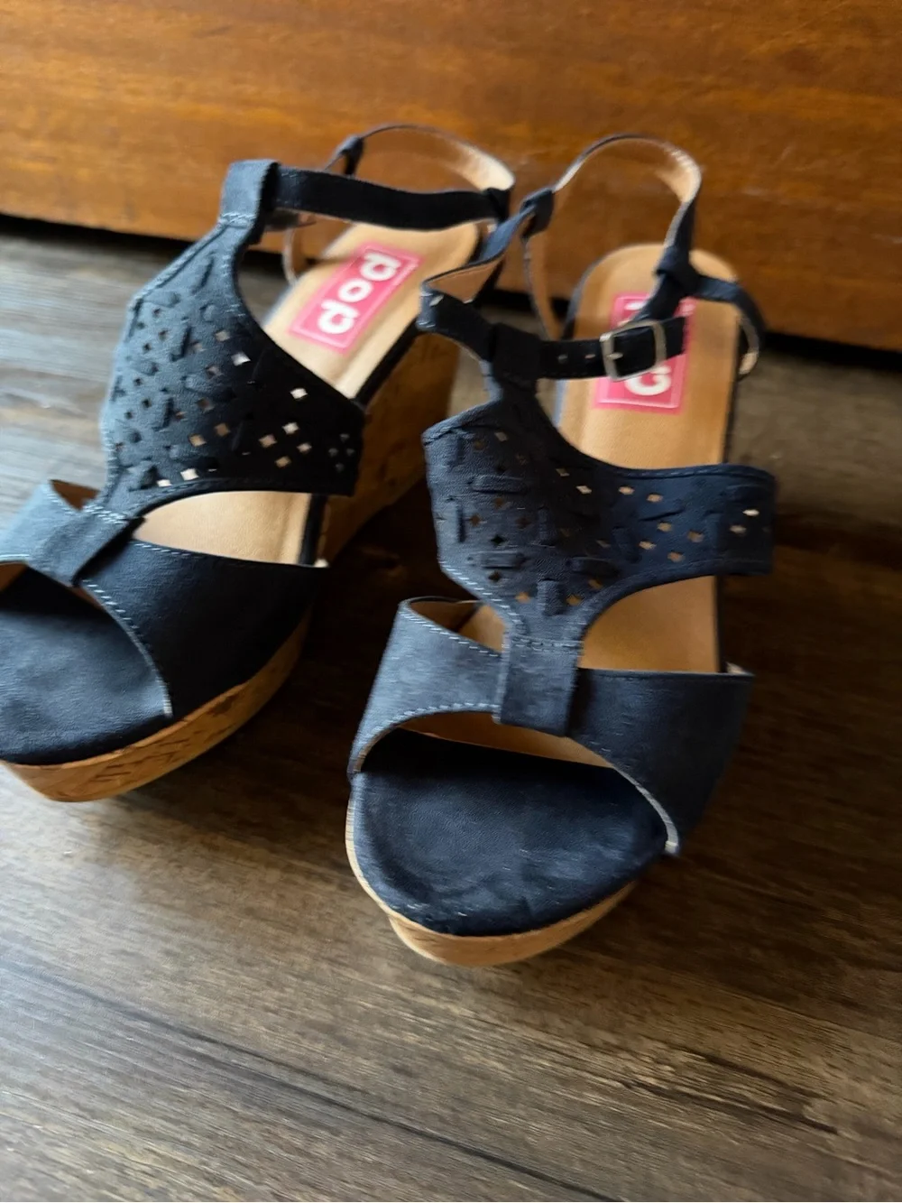 Pop Dareese Cork Wedge Platform Heels in Navy Size 9.5M